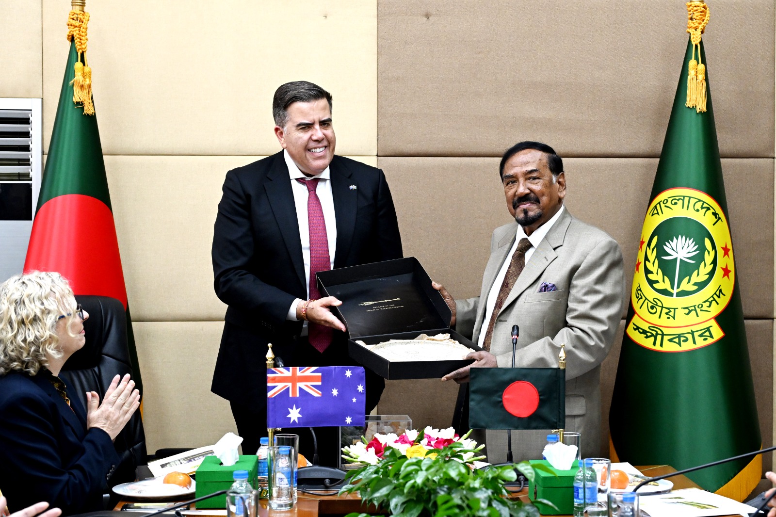 A delegation led by Speaker of the Australian House of Representatives, Milton Dick, paid a courtesy call on Speaker of the Bangladesh National Parliament, Hafiz Uddin Ahmed Bir Bikram, MP, at his office in Parliament Building today (09-04-2026)